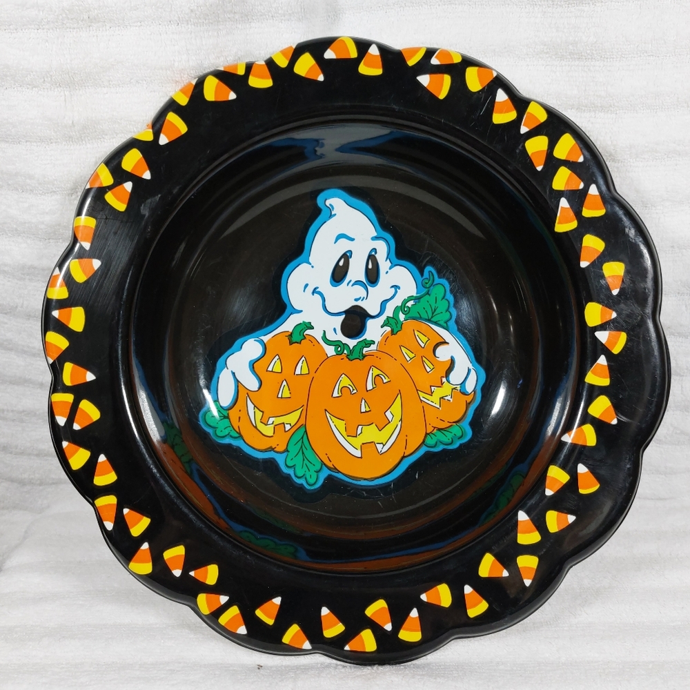 Vintage Halloween Candy Bowl Berman Industries Plastic Black Ghost Pumpkin
